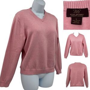 BROOKS BROTHERS 100% Supima Cotton Pink V Neck Sweater Size L
